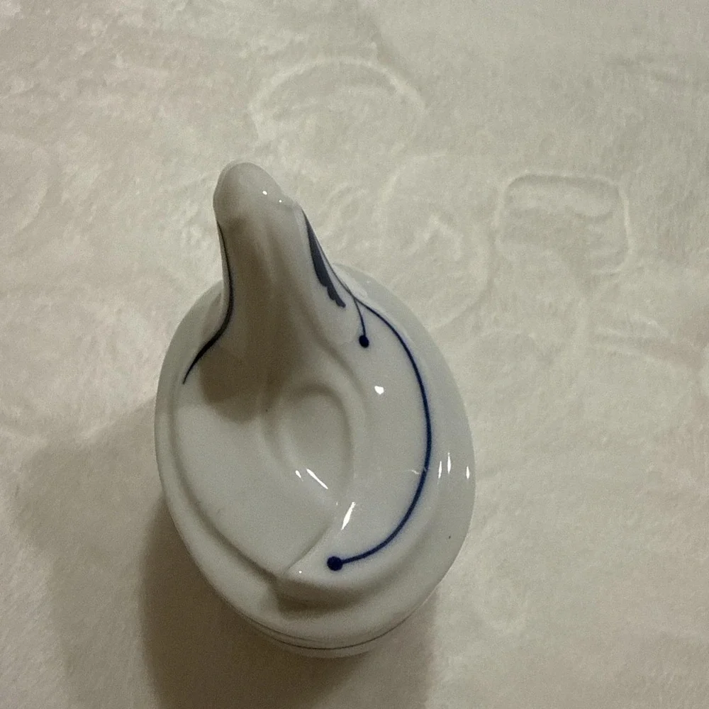 Vintage Dansk Flora Swan Trinket Box White Porcelain Blue Trim Japan